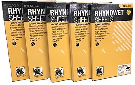 INDASA Rhynowet Abrasive Sheets - 1000,1200,1500,2000,2500 grit, 5.5 in x 9 in, (Pack of 5)