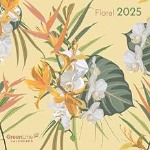 GreenLine Floral 2025 Brochure Calendar, 30 x 30 cm, Wall Calendar with High-Quality Paper, Space for Notes, International Holidays and Decorative Cord
