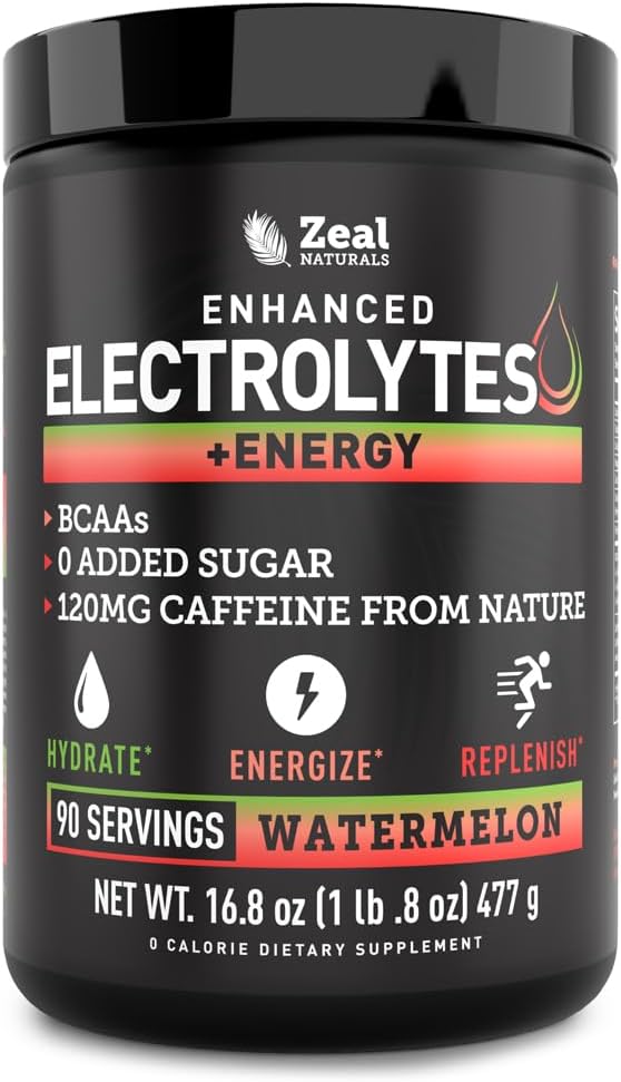 Pre-Workout Electrolyte + Energy Powder Drink Mix (90 Servings | Watermelon) w/ 0 Sugar +BCAAs +B-Vitamins Electrolyte Supplement w Potassium Zinc & Magnesium for Hydration - Keto Electrolytes