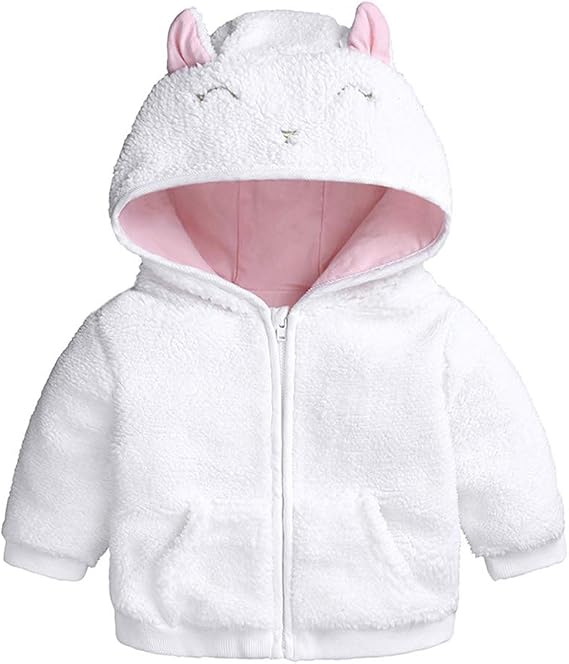 Baby Fleece Coat Infant Boys Girls Ears Hat with Lined Hooded Zipper Up Jacket Tops Outwear Overcoat Warm Fall Winte