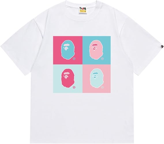 24ss Pairs Fashion Casual BAP T-Shirt with Monkey Head and Little Monkeys Camouflage Crew Neck Jumper Loose Short Sleeve T-Shirt Color2||S
