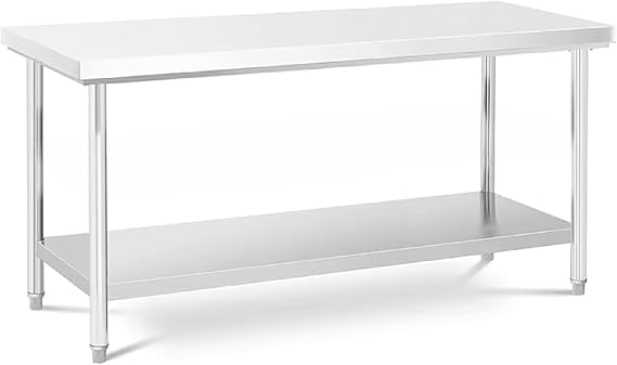 Double Layer Stainless Steel Catering Work Table 120x70x85cm – Heavy Duty Workbench 1MM Thick 201 Stainless Steel Prep Table Commercial, Industrial Worktop with Undershelf Storage