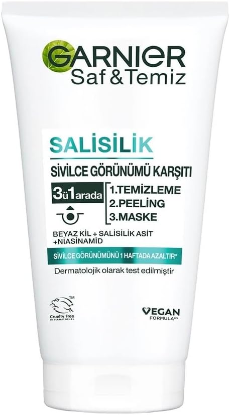 Garnier Saf & Temiz Salisilik Sivilce Görünümü Karşıtı 3'ü 1 Arada (Beyaz Kil, Salisilik Asit, Niasinamid)