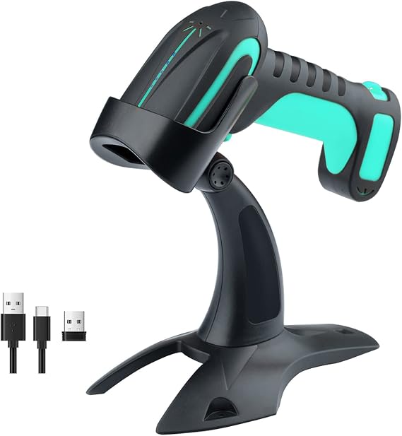 Tera Barcode Scanner Wireless with Stand: Industrial Drop-resistant Blue