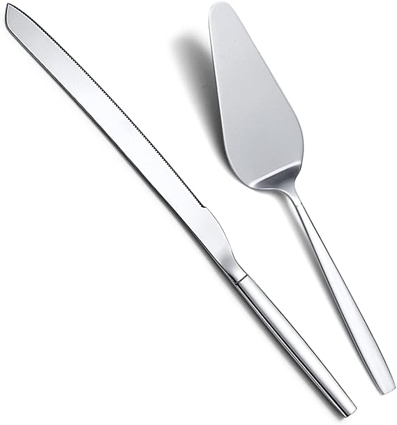 Berglander Wedding Cake Knife and Server Set, Stainless Steel Cake Cutting Set For Include Cake Cutter And Cake Server Perfect For Wedding, Birthday, Parties and Events