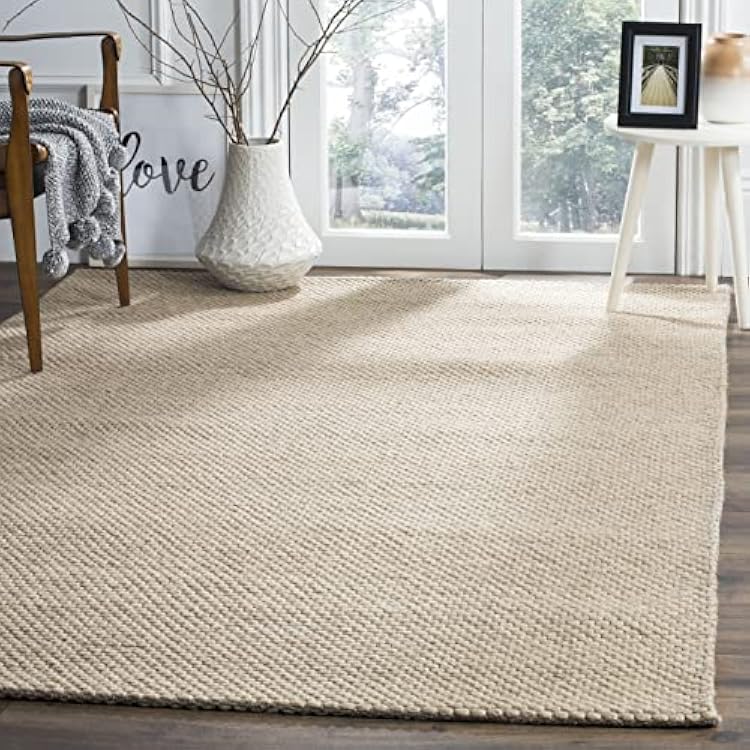 SAFAVIEH Natura Collection Area Rug - 9 x 12, Beige, Handmade Wool, Ideal for High Traffic Areas in Living Room, Bedroom NAT801B