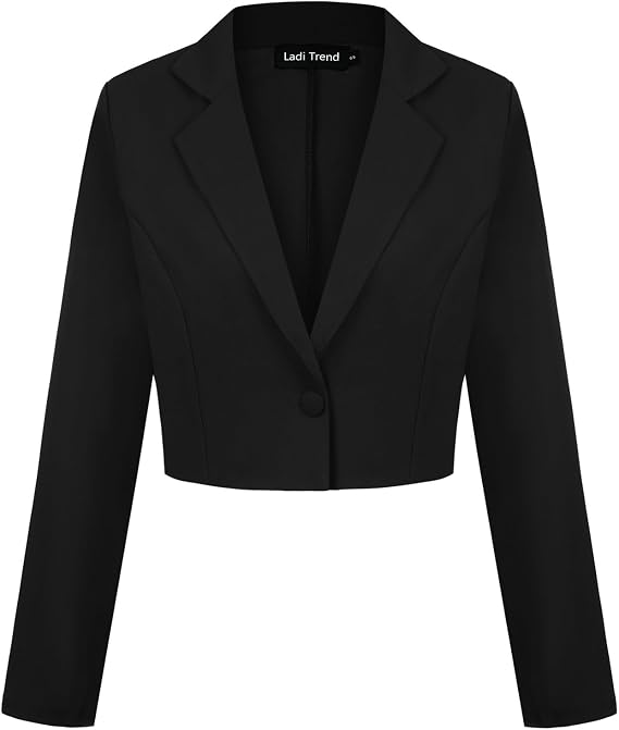Womens Cropped Blazer One Button Jacket Blazers Notched Lapel Casual Elegant Classic Long Sleeve Workwear Lapel Suit