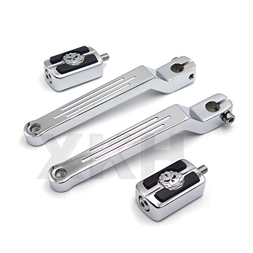 XKH- Chrome Skull Silver Groove Cut HeelToe Shift Lever with Shifter Footrest Foot Pegs Compatible with Harley Davidson 1986-later FL Softail1988-later Touring2008-later Trike [B07FKXBPW6]