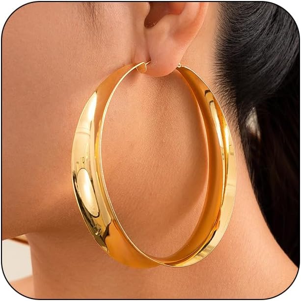 Hoop Earrings for Women Wide Hoop Earrings Large Big Flat Huggie Hoops Earrings Trendy Chunky Hoops Earrings Statement Earrings Jewelry for Women