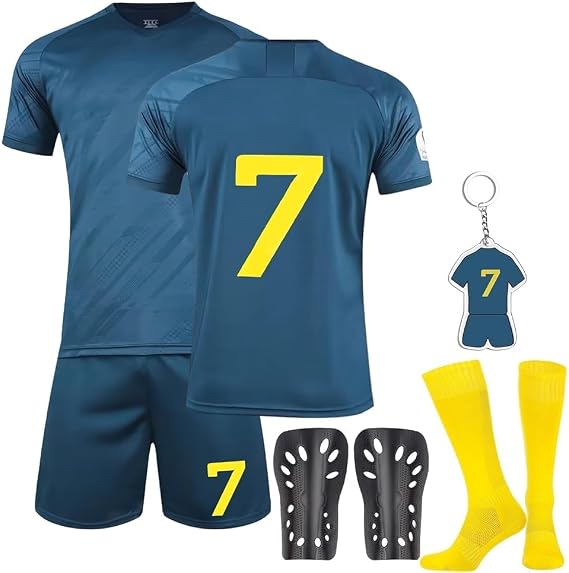 Football Kits for Kids, Football Shirts Training Accessories Football Socks Guard Plate Keychain Football Jersey Boys Girls 2023/24 Home and Away Soccer Jerseys Gifts for Boys Girls