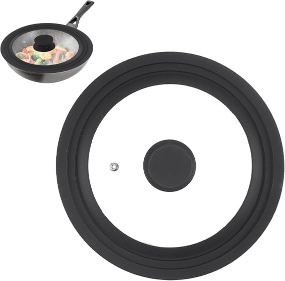 Universal Pan Lid Fits Diameter 28cm/30cm/32cm Cookware, Frying Pan Cover with Heat Resistant Silicone Rim & Tempered Glass, Replacement Instant Lid for Pans, Saucepan, Cooking Pots, Skillets (Black)