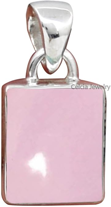 Solid 925 Sterling Silver Pendant for Men Women, Natural Cabochon Square Gemstone Unique Handcrafted Jewelry for Her Him