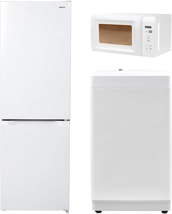 Yamazen 3-Piece Set, Refrigerator, 33.1 gal 150 L & Washing Machine, 13.2 lbs 6 kg & Microwave, 4.7 gal 17 L Appliance Set, Living Alone, Compact, White