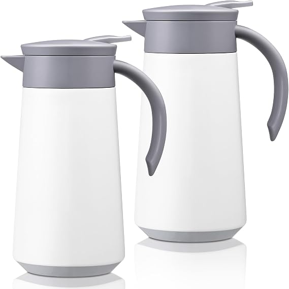 Ziliny 2 Pcs 27oz Thermal Coffee Carafe Stainless Steel Coffee Pot for Keeping Hot/cold Insulated Double Walled Vacuum Tea Pot with Press Button Drink Beverage Dispenser for Milk Tea(White)