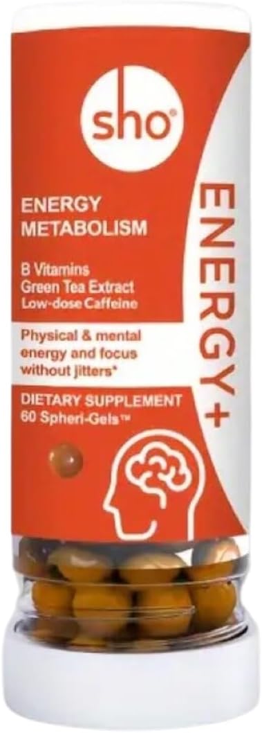SHO Vegan Energy & Focus Supplements 60 Pills-Matcha Extract, Methylated B Complex Vitamin B Complex, and Caffeine Natural Energy Booster for Men & Women Without Crash & Jitters, Refill Bottle