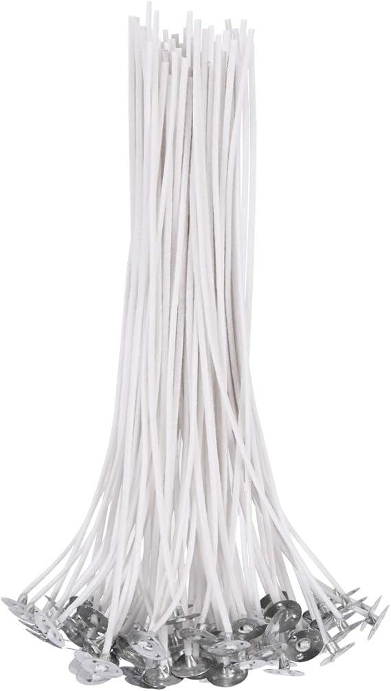Cotton Candle Wick - 50 Count, 8'' Pre-Waxed Low Smoke Flame Wick for DIY Candle Making