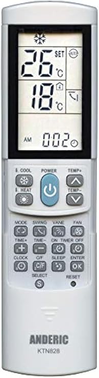 Anderic KTN828 Air Conditioner Remote Control, White Universal, Compatible with Many Mini-Split, Window, Wall & Portable AC Units Easy Programming, Backlit LCD, Intelligent Cool & Heat Modes