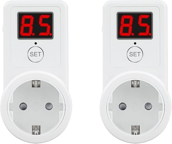 2 x Countdown Timer Socket Digital Timer Countdown Timer Socket 10 Min-9 Hours 50 Min. Timer Countdown Socket 230 V (AL09G-2D)