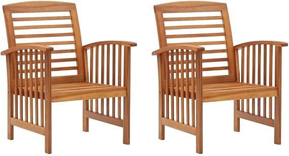 vidaXL Patio Chairs 2 Pcs, Patio Dining Chair with Armrest, Wood Slat Back Outdoor Dining Chair for Deck Garden Lawn, Solid Wood Acacia