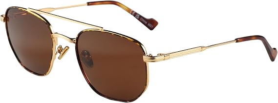 ZENOTTIC Hexagon Aviator Polarized Sunglasses Men Retro Shades for Driving | HD TAC lens UV400 Protection, Metal Double Bridge Frame, Soft Silicone Nose Pads, Ideal for Golf Hiking, with Case
