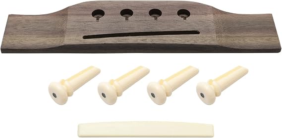 4 String Rosewood Guitar Bridge Ukulele Replacement Parts, Rosewood Bridge with Plastic Nut - 172mm Bridge Length, 4 Guitar String Pins