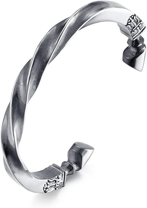 YAZILIND Men's Punk Bracelets Stainless Steel Twisted Adjustable Open Cuff Bangle Silver (Silver)