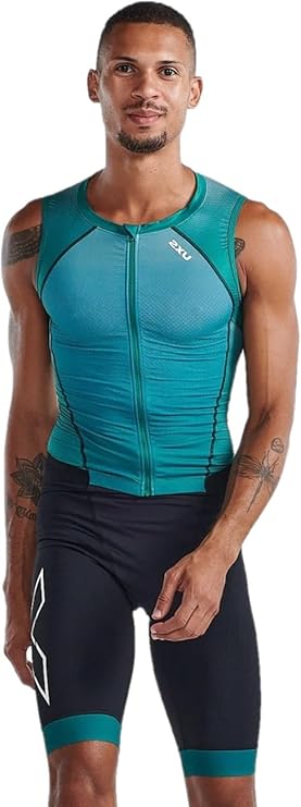 2XU Men's Light Speed Front Zip Sleeveless Trisuit Forest Green/Raft