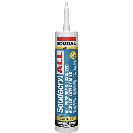 Soudal 146728 Siliconized Acrylic Latex Caulk, White, 10.1 Oz