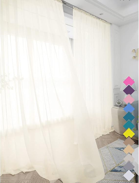 LONGTAI Window Beige Sheer Curtains 95 Inches Long 2 Panels Sheer Curtain Basic Rod Pocket Panel for Bedroom Children Living Room Yard Kitchen
