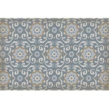 DEMDACO Floor Flair Collection, Dovecote in Blue & Taupe Floral 4 x 6 Feet, Durable Waterproof & Stain Resistant Vinyl, Indoor Area Mat, Protective Floor Covering, Interior Home Decor
