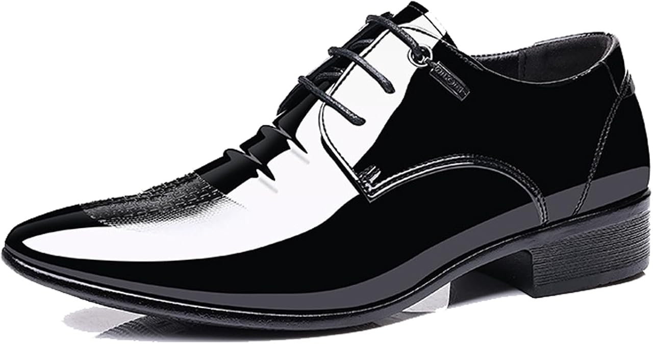 Men's Patent Leather Oxfords Vintage Pointed Toe Lace Up High Gloss Dress Shoes for Formal Business Tuxedo Derby Shoes