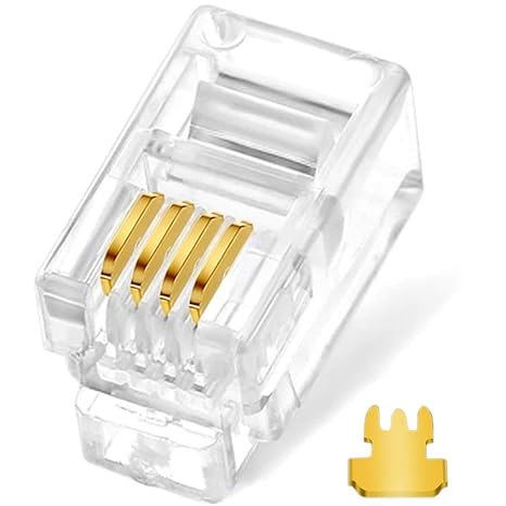 NECABLES 20Pack Telephone Modular Plug RJ9/RJ10/RJ22 4P4C Connector | For Phone Handset Cord 3 Prong Design Compatible with Both Solid and Stranded Wire