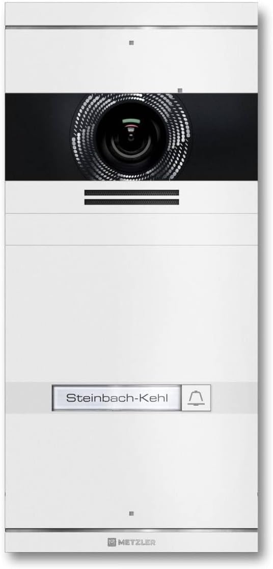 Metzler VDM10 2.0 Video Intercom System with Door Opener (Power Supply) and Name Plate - Connection LAN POE - Door Intercom with HD Camera for 1 Family House in White Made of V2A Stainless Steel