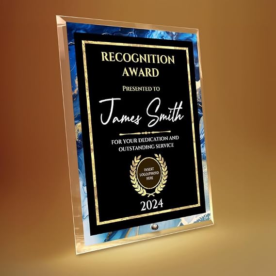 8"x10" Personalized Glass Plaque for Awards and Trophies, Custom Award Plaque for Employee of the Month, Retirement, Leadership and Appreciation Gifts (Design 1)