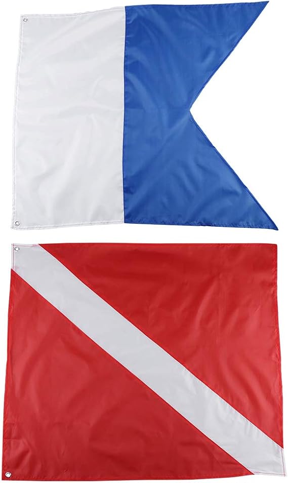 2 Pack Dive Flags Scuba International Diver Flag (20x24inch) Polyester Alpha Flag Boat Marker Flags for Snorkeling, Diving, Underwater Activities