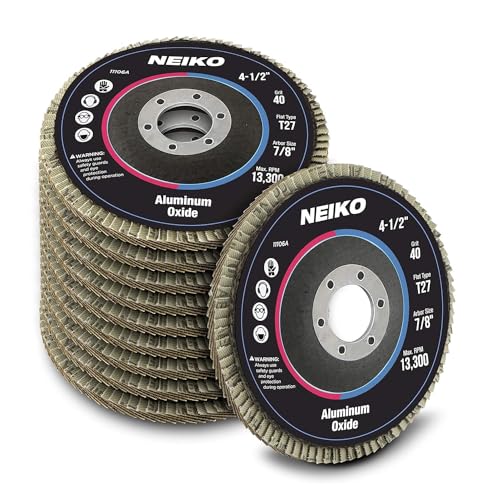 NEIKO 11106A 10 Pack Aluminum Oxide Flap Discs 4-12 for Angle Grinder, 40 Grit Flapper Wheel, Flat T27 Grinding Wheel 4.5 Inch Flap Disc, 78 Arbor Grinding Disc, Wood & Metal Sanding