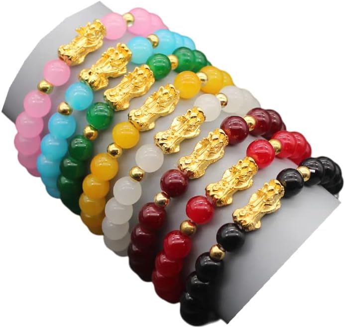 8 Pcs Feng Shui Bracelets Pixiu Wealth Luck Jade Beaded Bracelet for Women Men Chinese Traditional Lucky Jewelry Attract Wealth Good Luck