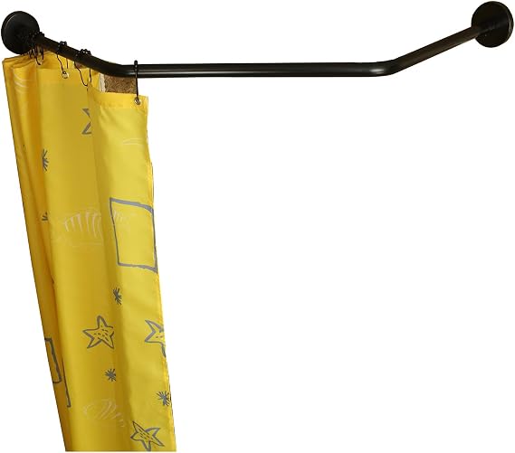 Stretchable 304 Stainless L Shaped Bathroom Bathtub Corner Shower Curtain rail Rack(Black Diamond, Length on Both Sides: 43-65 cm,middle Width: 51-66 cm)
