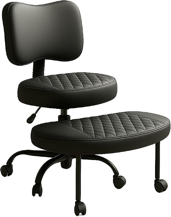 Cross Legged Office Chair Meditation ADHD Yoga Chair for Adults with Ergonomic Back Support Cushioned Seat and Leg Rest for Criss Cross Sitting Kneeling Fidgeting Height Adjustable 360° Swivel