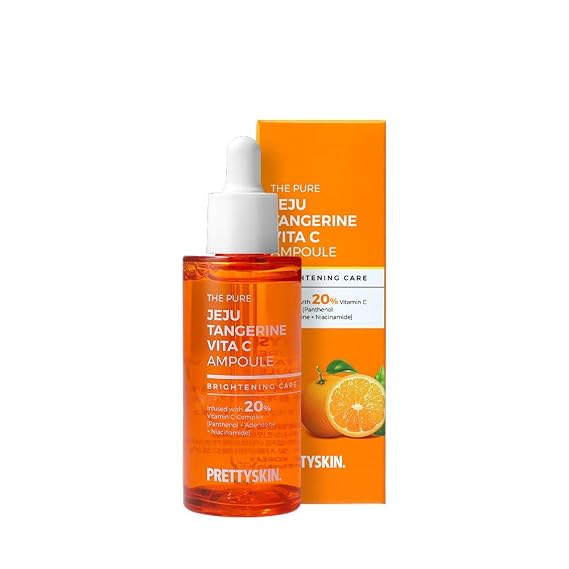 PRETTYSKIN Jeju Tangerine Vitamin C Ampoule 1.75 fl.oz.| 11-Vitamin Complex + Panthenol + Niacinamide + Adenosine | Lightweight Hydrating & Calming Korean Serum for Sensitive Skin