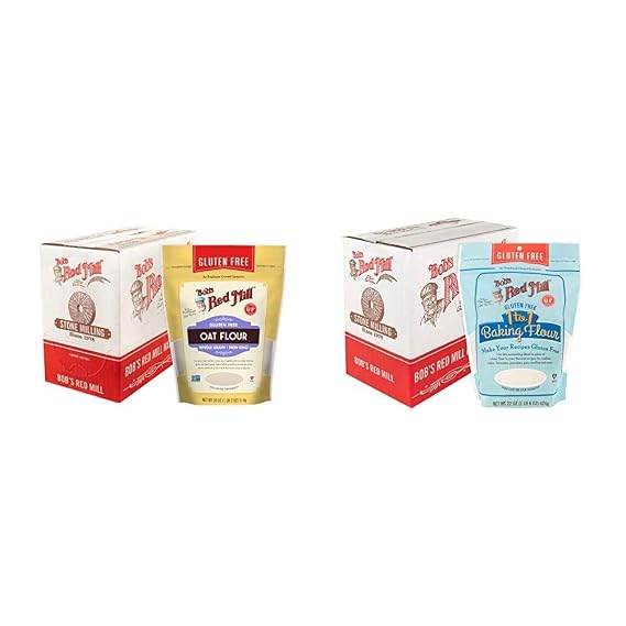 Bob's Red Mill Gluten Free Oat Flour (18 oz, Count of 4) and Gluten Free 1-to-1 Baking Flour (22 oz, Pack of 4)