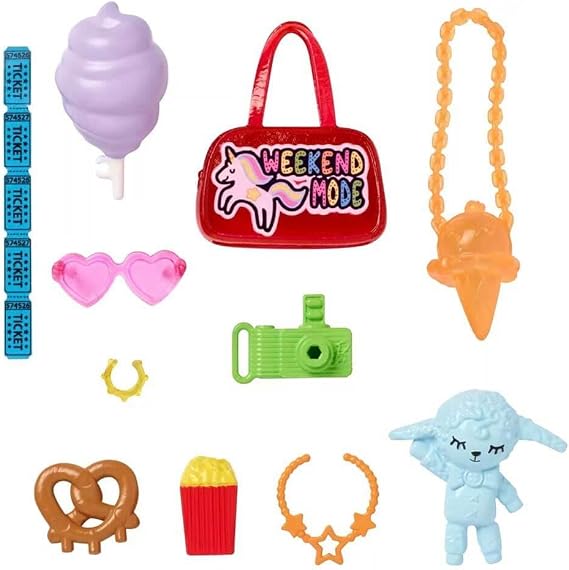 Barbie Mattel GHX35 Fashion Accessories Accessories Carnival Travel Bag Jewellery Ice Cream Bag Camera Tickets Cuddly Toy ....