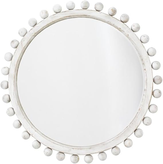 Overstock J&D Designs Brighton Round Wood & MDF Accent Mirror White Washed