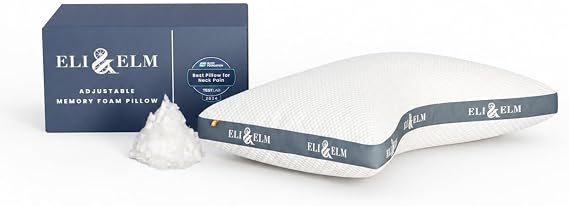 Eli & Elm Best Ergonomic Side Sleeper Pillow for Neck Pain. Supportive Cooling Memory Foam Fill. U-Shape Contoured Design. King & Queen Size U.S. Standard (Queen (U.S. Standard), Pillow Only)