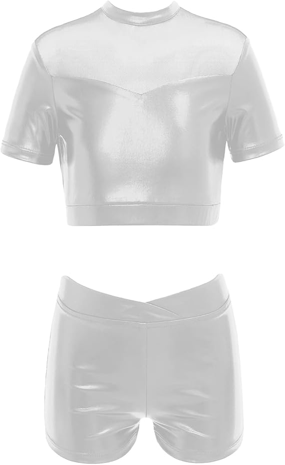 easyforever Kids Girls Dance Outfits Gymnastics Leotard Training Suit Sports Bra Crop Top with Shorts Set
