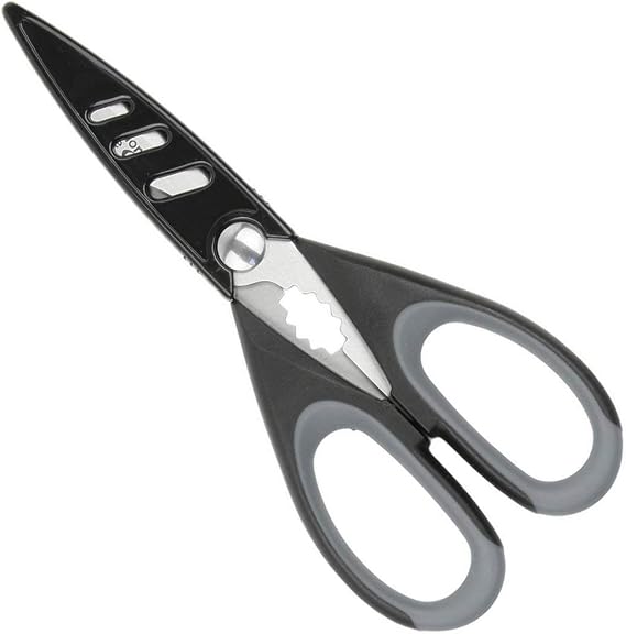 Heavy Duty Kitchen Scissor Shears - Large, Strong, Soft Grip, Dishwasher Safe, Multi-Purpose, Utility Food Cooking Snips, Bottle Opener & Safety Sheath. (Grey)