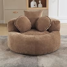 42" Round Chaise Lounge Indoor, Chenille Boneless Bean Bag Chair, Compressed Cloud Floor Sofa, No Assembly Comfy Sleeper Reading Chair, Fluffy Single Couch for Living Room Bedroom, Brown