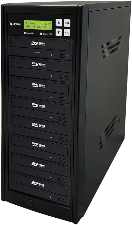 1 to 7 24X Burner M-Disc Support CD DVD Duplicator - Standalone Copier Duplication Tower OPT-S7T-DVD-BK | SATA Multiple Discs Duplication Tower Copier
