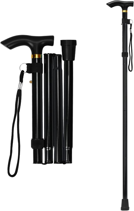 supregear Folding Stick 5 Levels Height-Adjustable Walking Stick Lightweight Portable Walking Stick Travel Stick with Hand Strap and T-Handle for Elderly Disabled Men Women