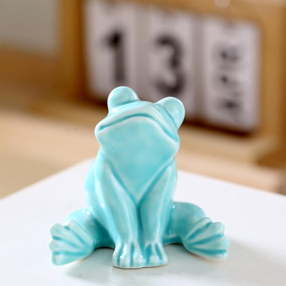 Whimsical Ceramic Frog Statue for Paludarium, Bonsai Water Feature, Fairy Garden & Indoor Plant Decor (Cyan)